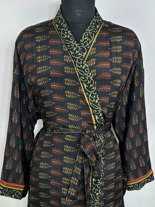 Recycle Silk Sari Women Kimono | Boho Chic Robe House | Beach Cover Up Vintage Bridesmaid Lounge Dressing Gown l Resort Wear Gypsy Nightwear