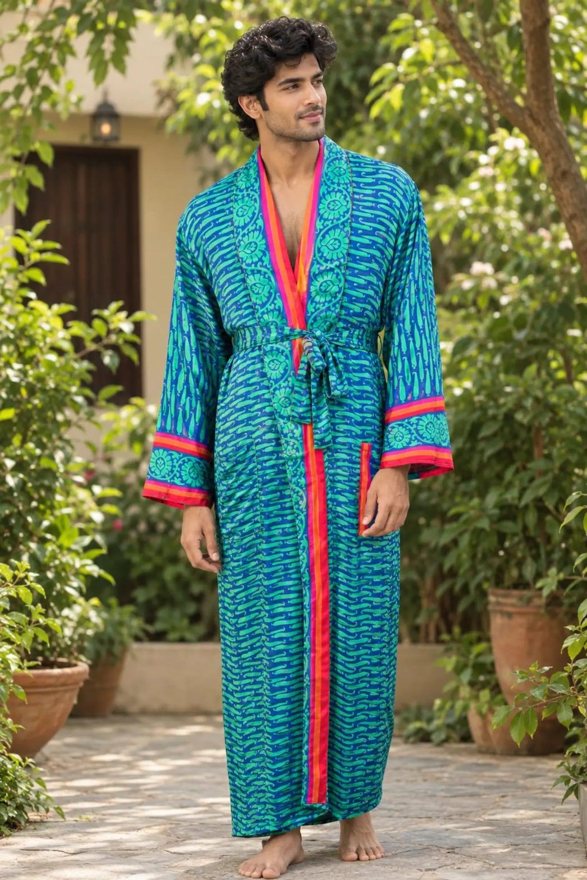 Silky Soft Mens Kimono Robe | Masculine Elegant Classic Sustainable Vintage House Robe gift, Timeless Comfy Lounge Beach Cover Up, Nightwear