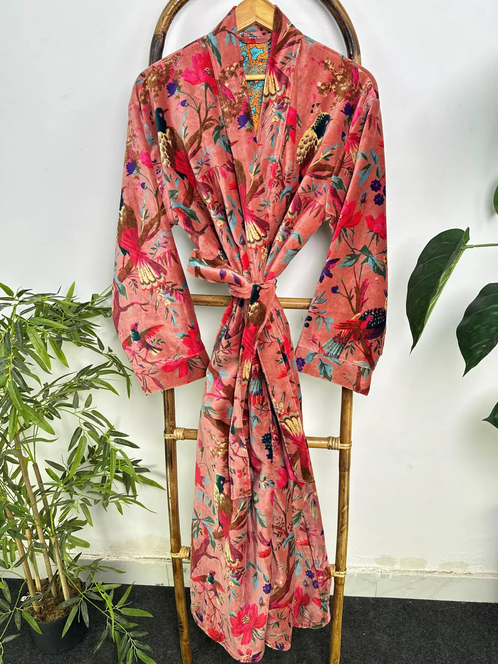 Velvet Womens Kimono Robe | Boho Dressing Gown Reversible With Lining, Womens Clothing Bridal Robe Spa Gift For Her, Smoking Jacket For Her