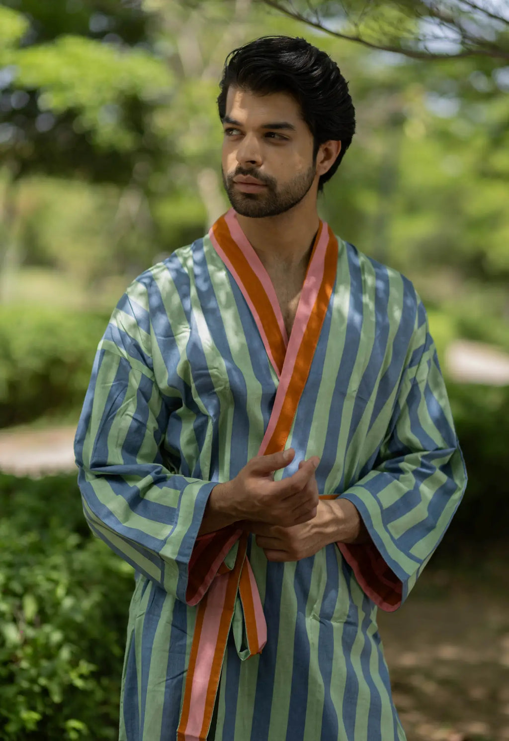 Unisex reversible Cotton Kimono Robe in geometric