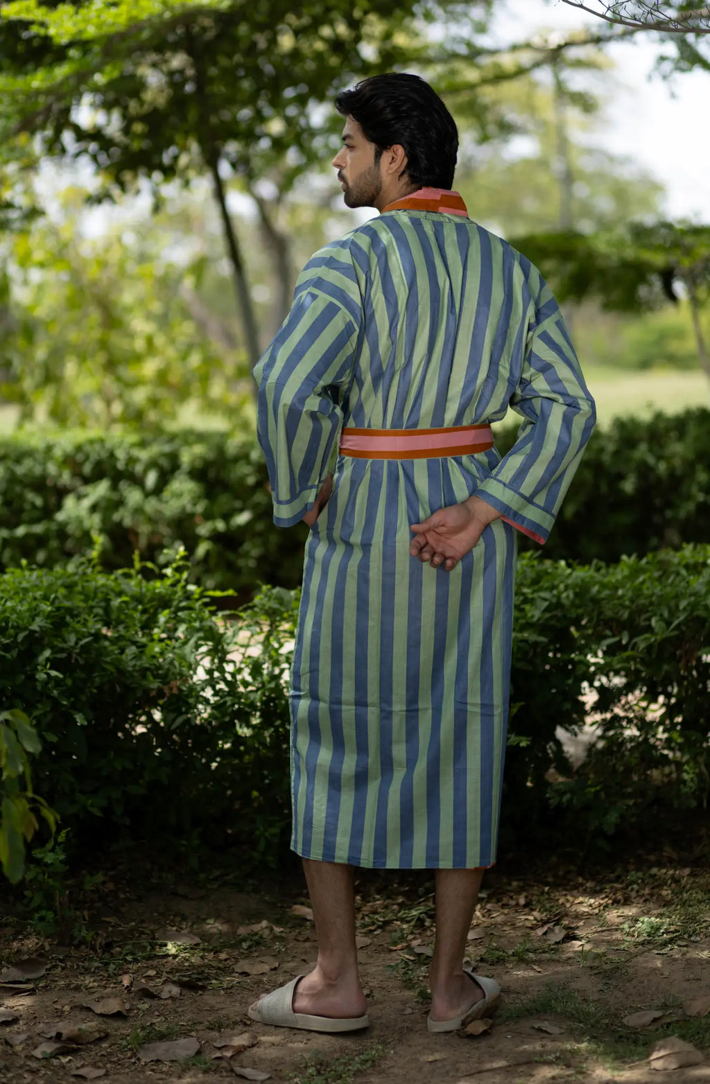 Unisex reversible Cotton Kimono Robe in geometric