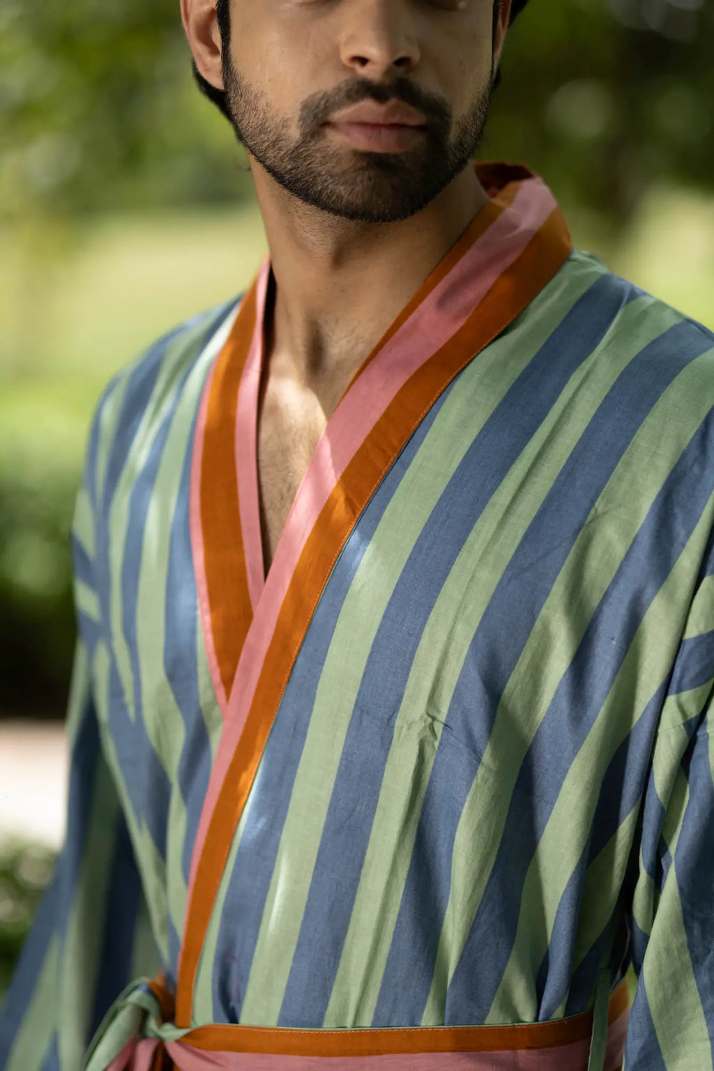 Unisex reversible Cotton Kimono Robe in geometric