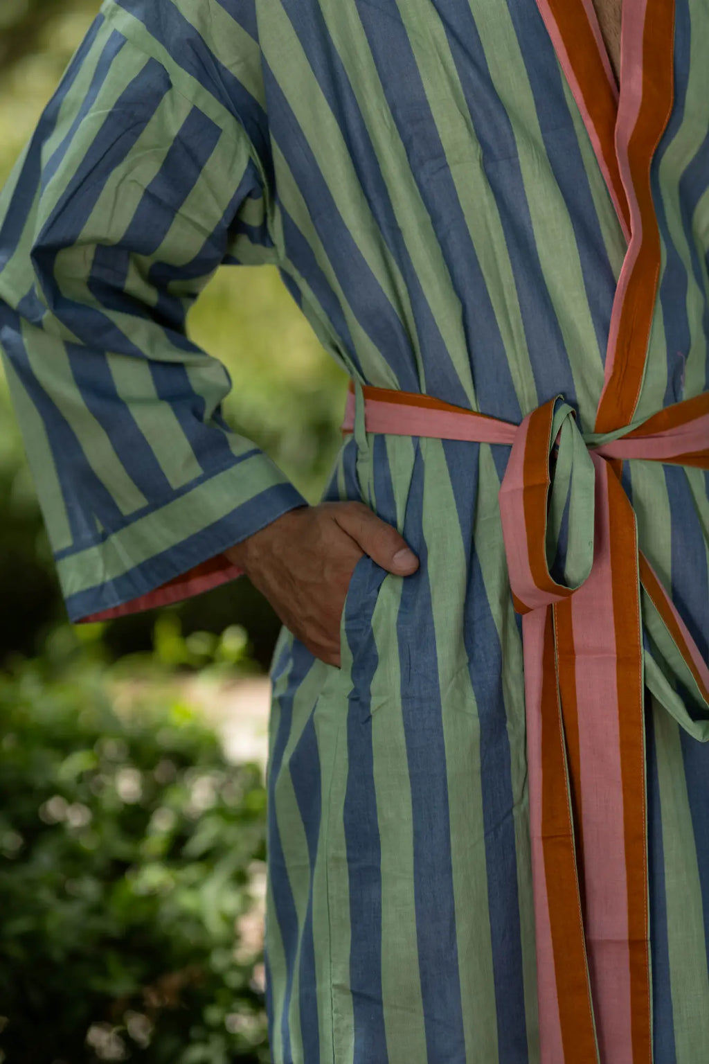 Unisex reversible Cotton Kimono Robe in geometric