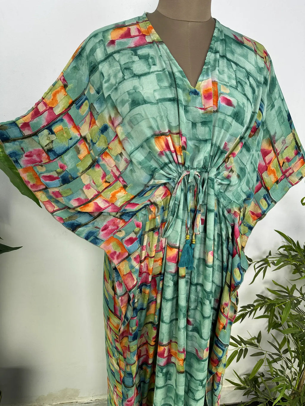 Women Loose Fit Midi Dress - Gift for Her | Kaftan Dress Boho Beach Cover Up, Recycle Silky Soft Women Clothing, Oversize Resort Wear Caftan