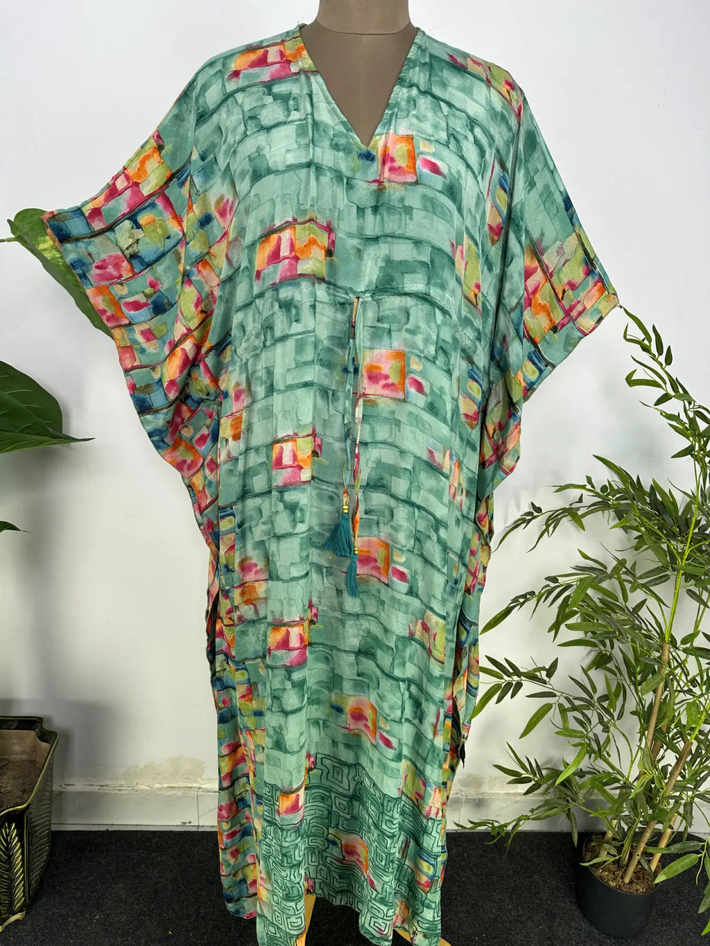 Women Loose Fit Midi Dress - Gift for Her | Kaftan Dress Boho Beach Cover Up, Recycle Silky Soft Women Clothing, Oversize Resort Wear Caftan