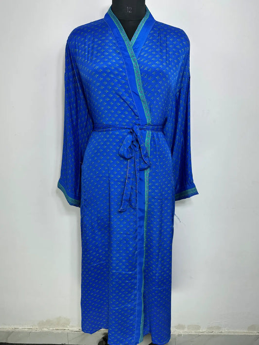 Recycle Silk Sari Women Kimono | Boho Chic Robe House | Beach Cover Up Vintage Bridesmaid Lounge Dressing Gown l Resort Wear Gypsy Nightwear