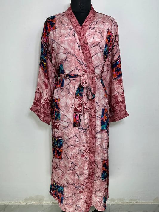 Recycle Silk Sari Women Kimono | Boho Chic Robe House | Beach Cover Up Vintage Bridesmaid Lounge Dressing Gown l Resort Wear Gypsy Nightwear