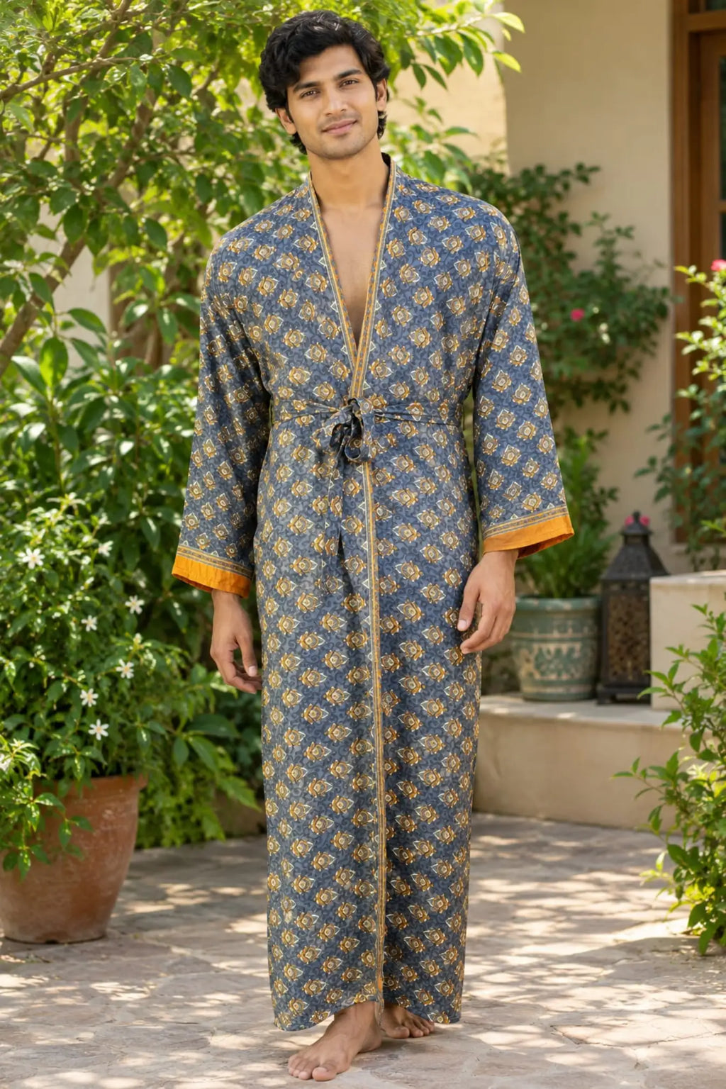 Silky Soft Mens Kimono Robe | Masculine Elegant Classic Sustainable Vintage House Robe gift, Timeless Comfy Lounge Beach Cover Up, Nightwear