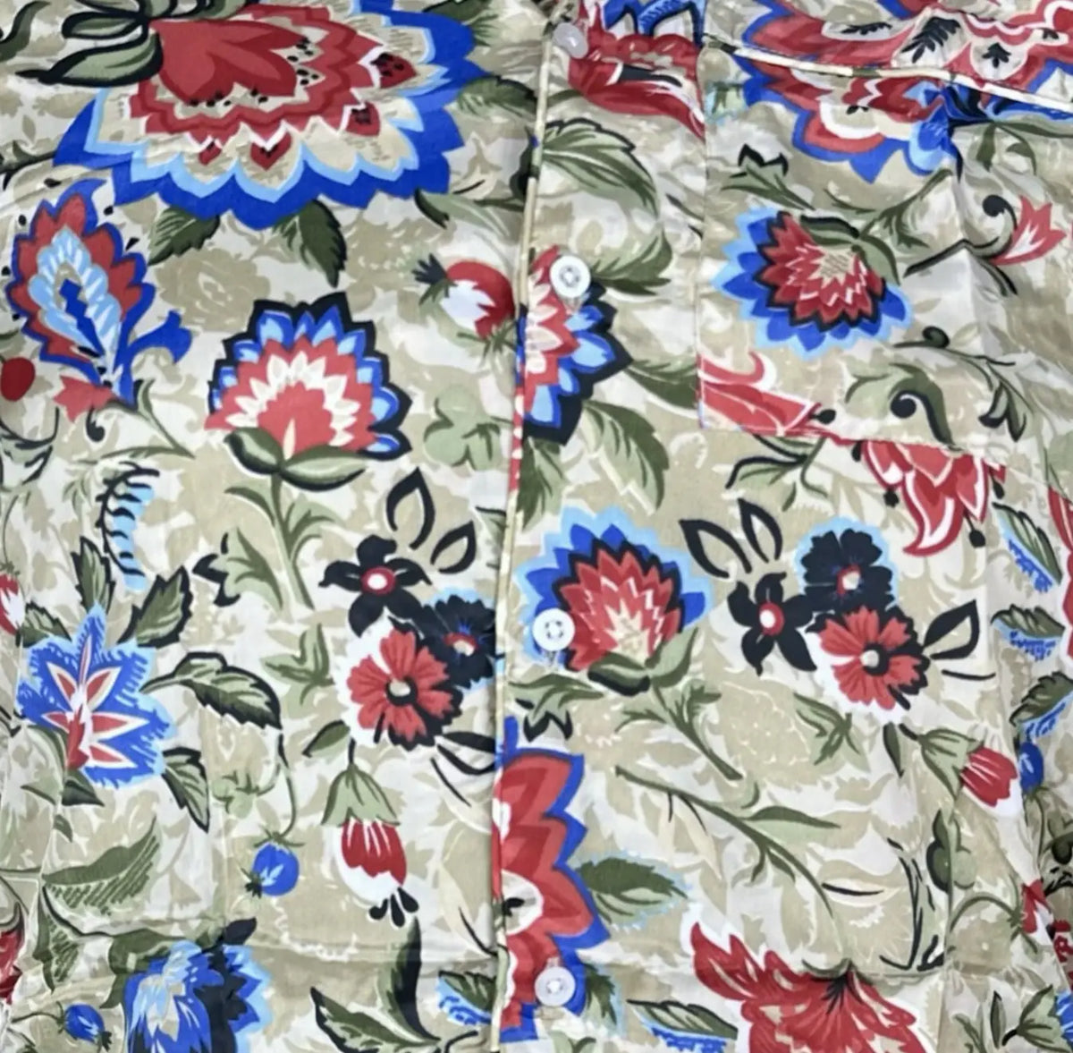 Silk Blend PJ Set |  Beige Floral Silky Soft Pajama Set