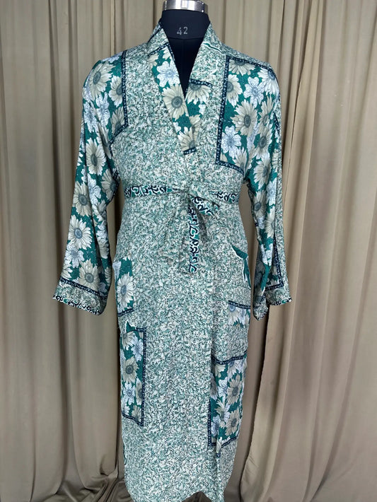 Silky Soft Men’s Kimono Robe | Masculine Elegant Classic Sustainable Vintage House Robe gift, Timeless Comfy Lounge Beach Wear Green Floral