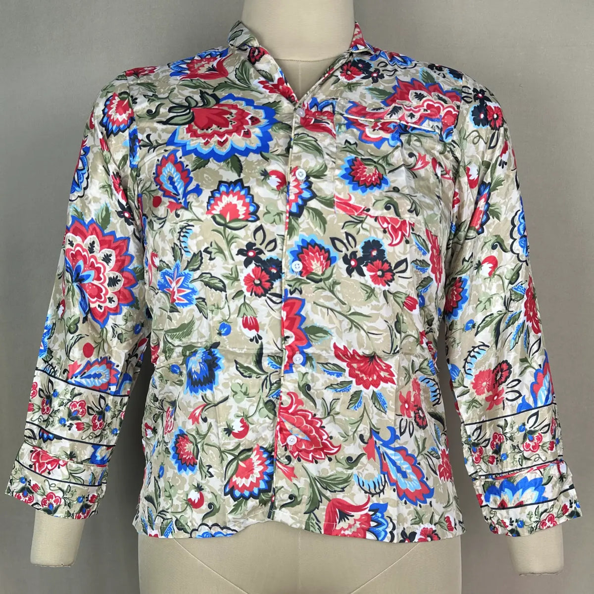 Silk Blend PJ Set |  Beige Floral Silky Soft Pajama Set