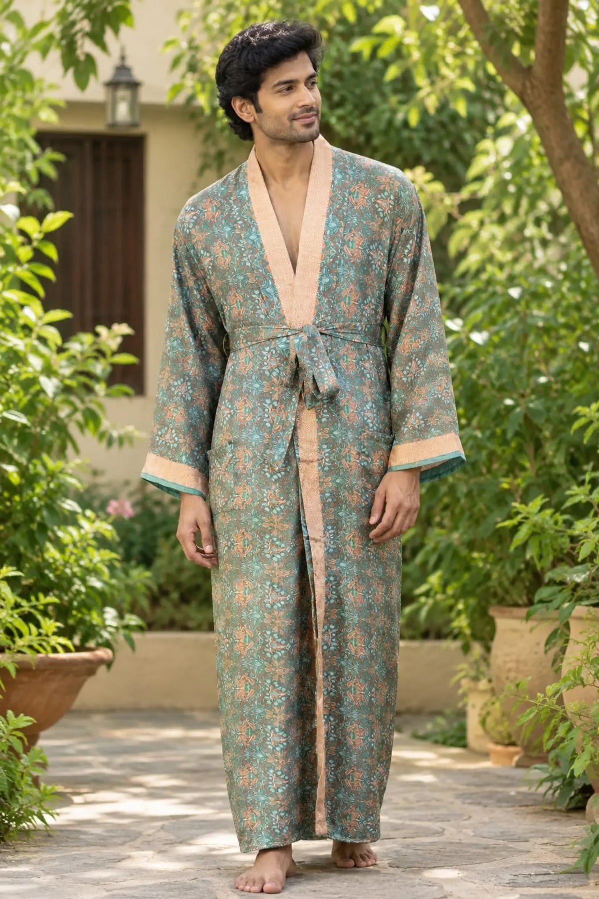 Silky Soft Mens Kimono Robe | Masculine Elegant Classic Sustainable Vintage House Robe gift, Timeless Comfy Lounge Beach Cover Up, Nightwear