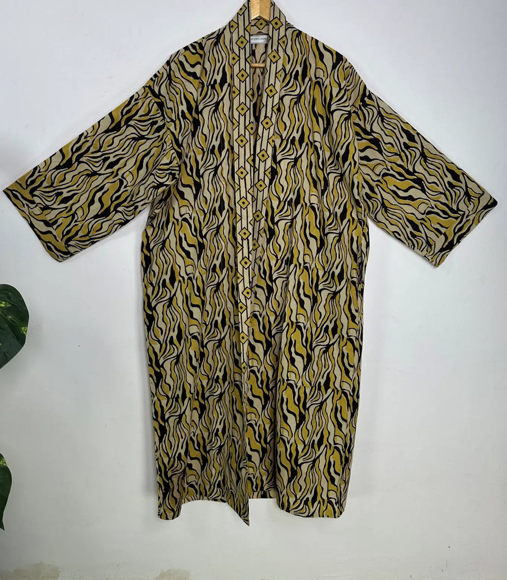 Mens Kimono Robe Cotton Handblock Dress, Indian Printed Man House Robe, Boho Beach Coverup Dressing Gown Lightweight Loungewear Gift For Him