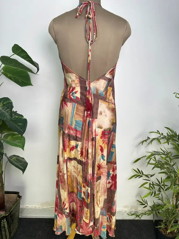Womens Clothing Maxi Halter Neck Dress | Flowy Boho Festival Dress for Beach Cover up, Soft Breathable Recycle Silky, Anniversary Gift Her