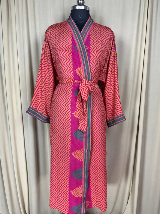 Recycle Silk Sari Women Kimono | Boho Chic Robe House, Beach Cover Up Vintage Bridesmaid Lounge Dressing Gown l Resort Wear Gypsy Nightwear
