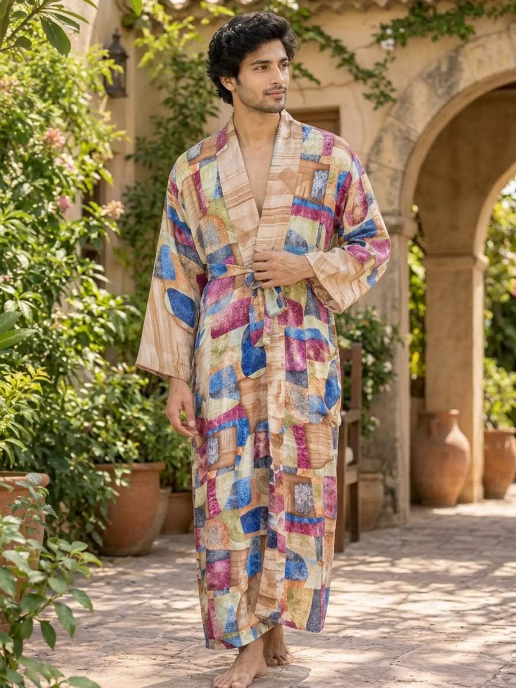 Silky Soft Mens Kimono Robe | Masculine Elegant Classic Sustainable Vintage House Robe gift, Timeless Comfy Lounge Beach Cover Up, Nightwear