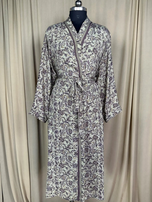 Recycle Silk Sari Women Kimono | Boho Chic Robe House, Beach Cover Up Vintage Bridesmaid Lounge Dressing Gown l Resort Wear Gypsy Nightwear