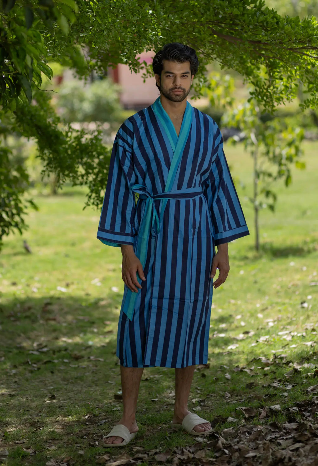 Unisex reversible Cotton Kimono Robe in geometric