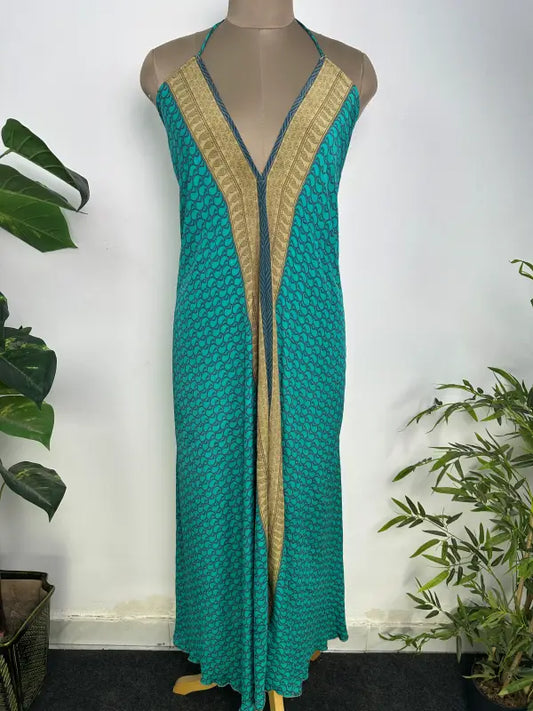 Womens Clothing Maxi Halter Neck Dress | Recycle Silky Soft Breathable, Flowy Boho Festival Dress for Beach Cover up, Anniversary Gift Her