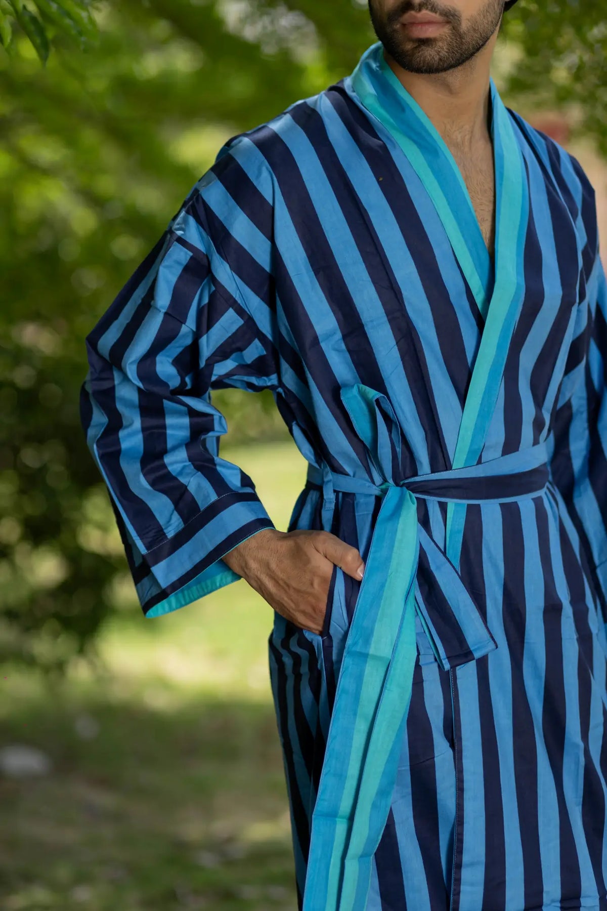 Unisex reversible Cotton Kimono Robe in geometric