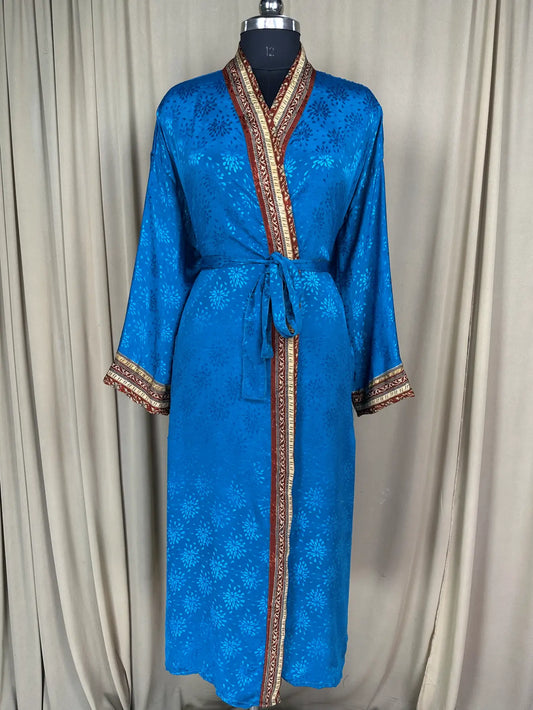 Recycle Silk Sari Women Kimono | Boho Chic Robe House, Beach Cover Up Vintage Bridesmaid Lounge Dressing Gown l Resort Wear Gypsy Nightwear