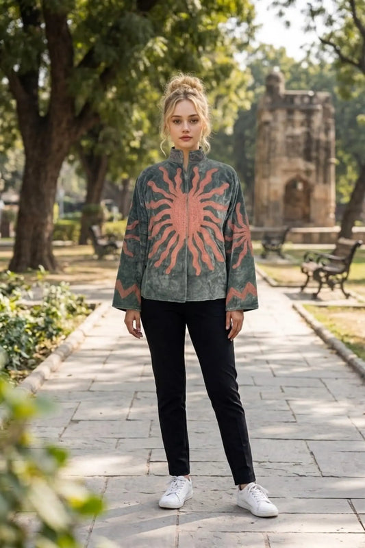 Boho Velvet Suzani Jacket Hand Embroidered | Open Front Coat Winter Wear Free Size Robe | Retro Chic smoking jacket — Blazer Gift for Her