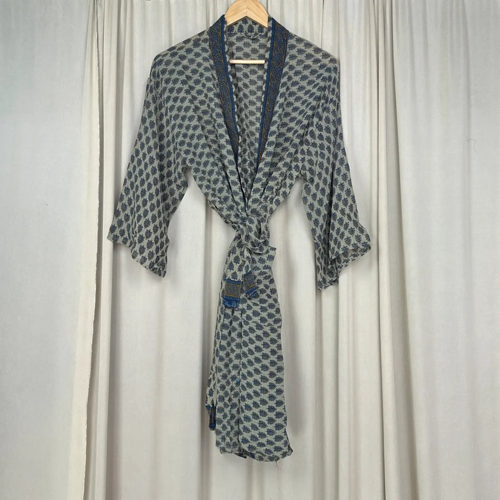 Vintage Silk Sari Boho Kimono | Luxury Loungewear House Robe Flowy Gown, Regal Floral Romance Duster Beach CoverUp, Bridesmaid Dressing Gown