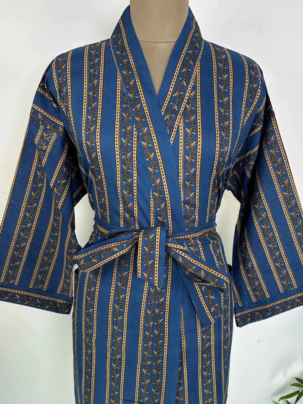 Cotton Kimono Robe | Handblock Striped Summer House Robe, Dressing Gown, Boho Beach Coverup, Bridesmaid dress Womens clothing, Gift For Her
