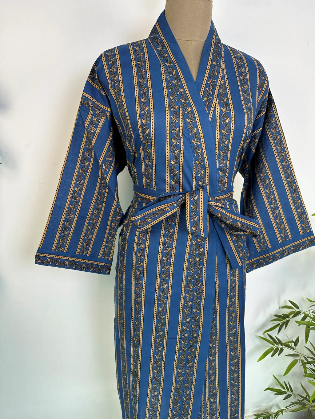 Cotton Kimono Robe | Handblock Striped Summer House Robe, Dressing Gown, Boho Beach Coverup, Bridesmaid dress Womens clothing, Gift For Her