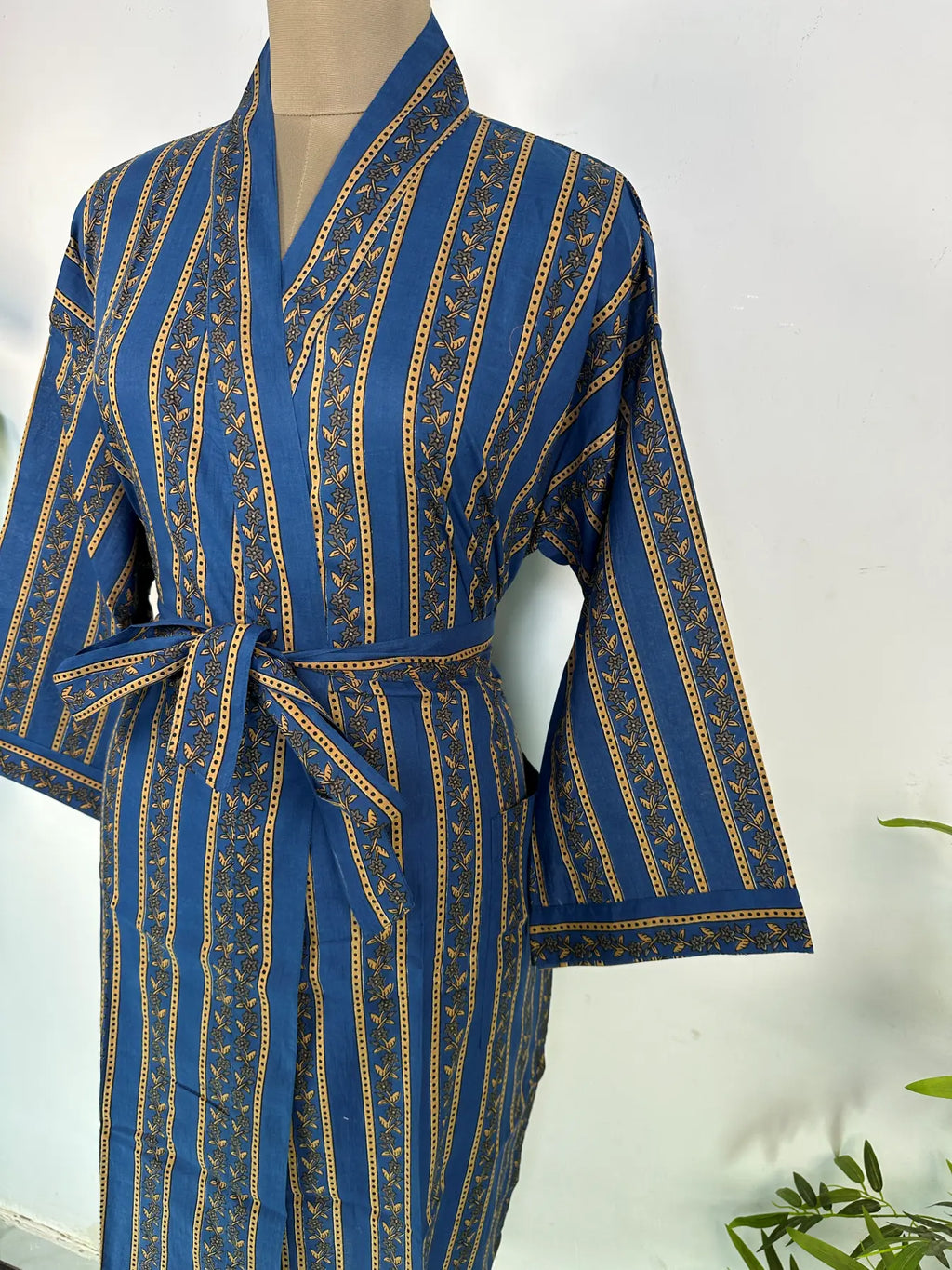 Cotton Kimono Robe | Handblock Striped Summer House Robe, Dressing Gown, Boho Beach Coverup, Bridesmaid dress Womens clothing, Gift For Her