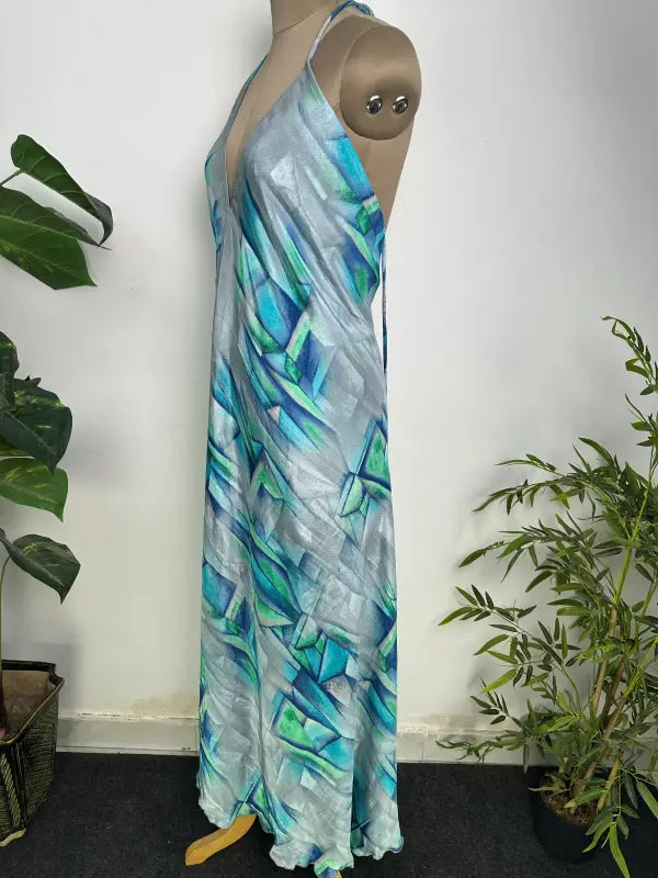 Womens Clothing Maxi Halter Neck Dress | Soft Breathable Recycle Silky, Flowy Boho Festival Dress for Beach Cover up, Anniversary Gift Her