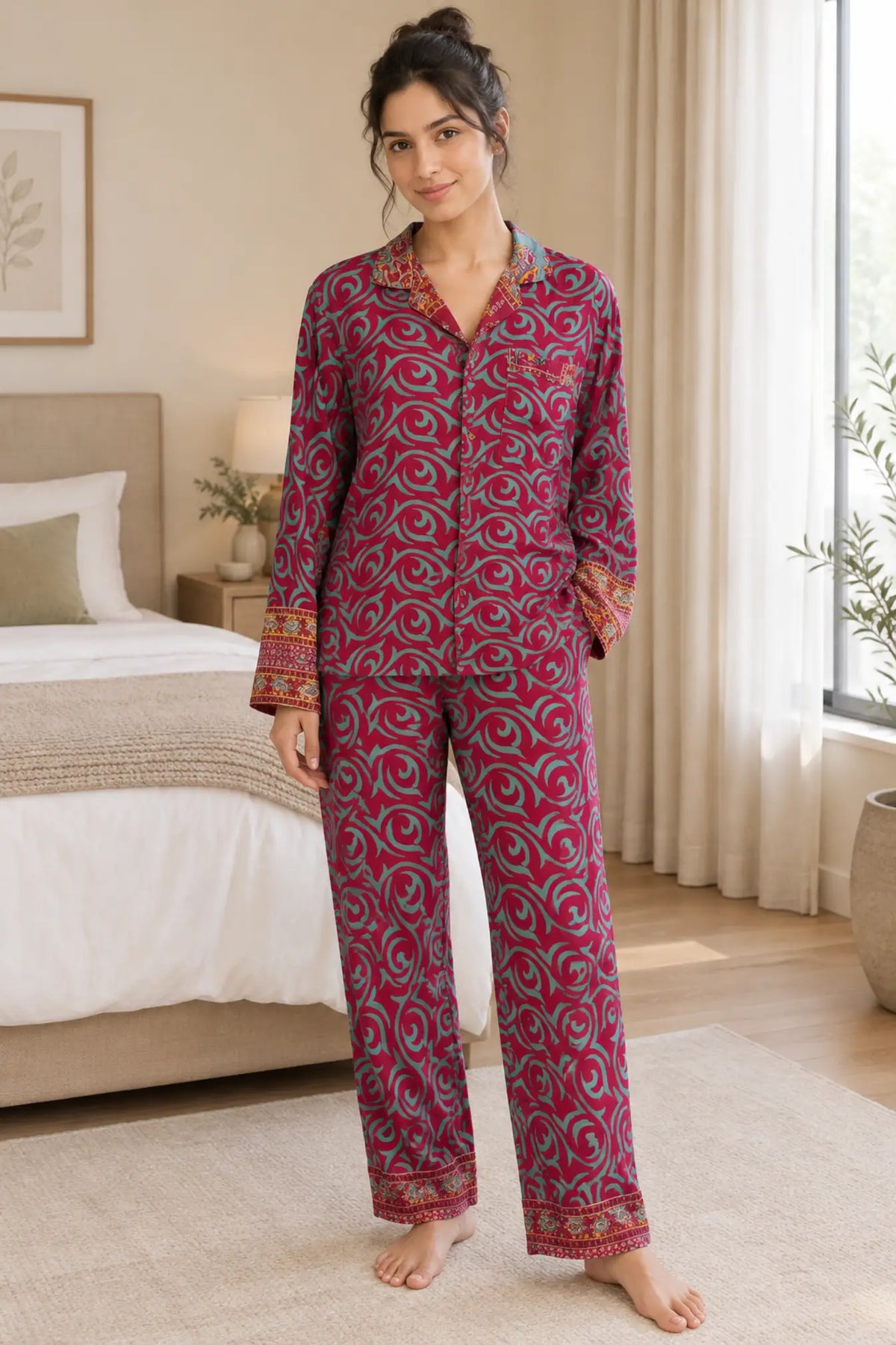 Bridal Silk Blend Pajama Set, Handmade Sari Sleepwear for Honeymoon and Wedding Morning, Bridal Shower Gift, Bachelorette Party, Bride Gift