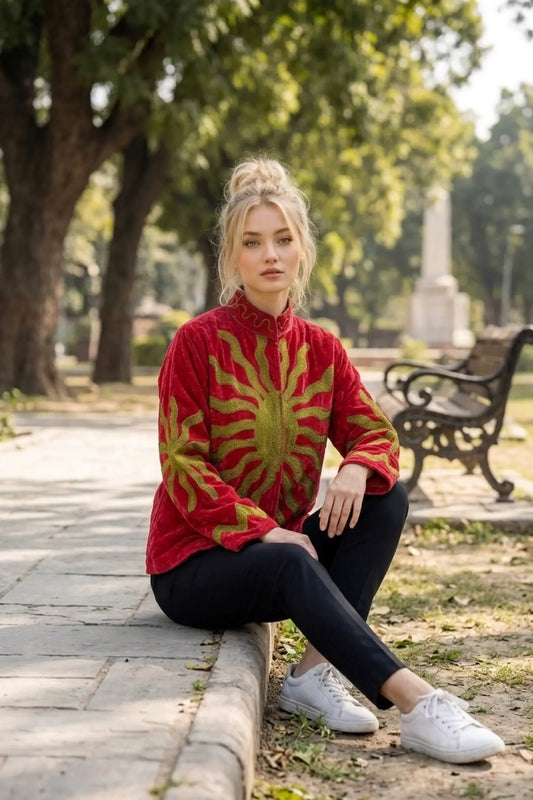 Boho Velvet Suzani Jacket Hand Embroidered | Open Front Coat Winter Wear Free Size Robe | Retro Chic smoking jacket — Blazer Gift for Her