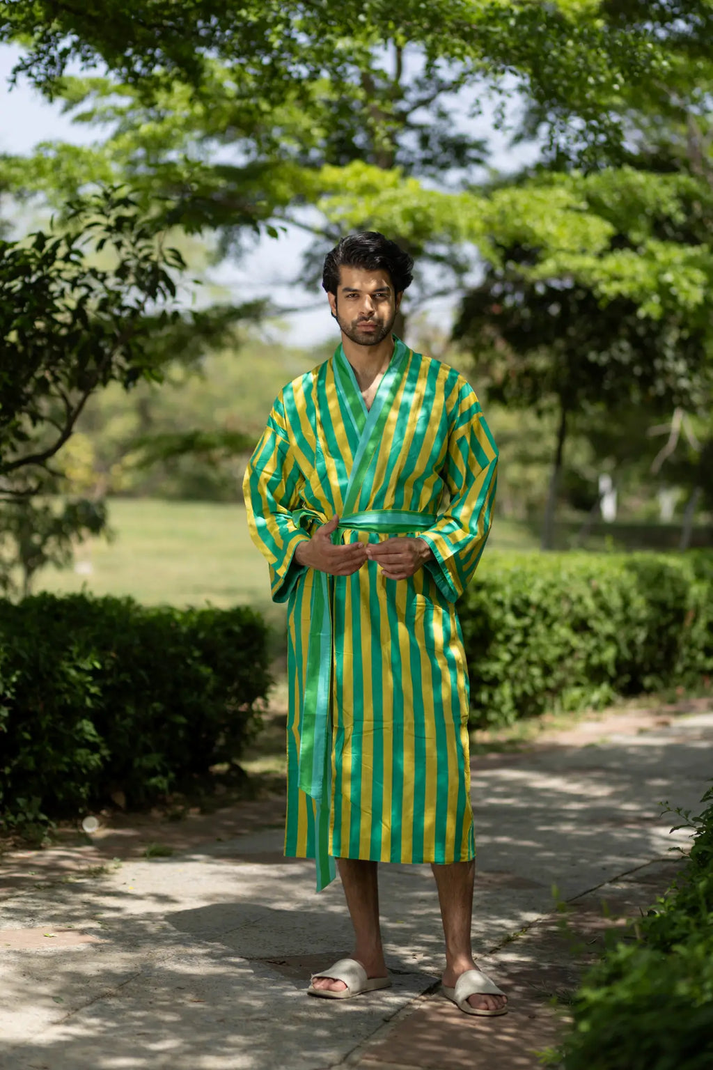 Unisex reversible Cotton Kimono Robe in geometric