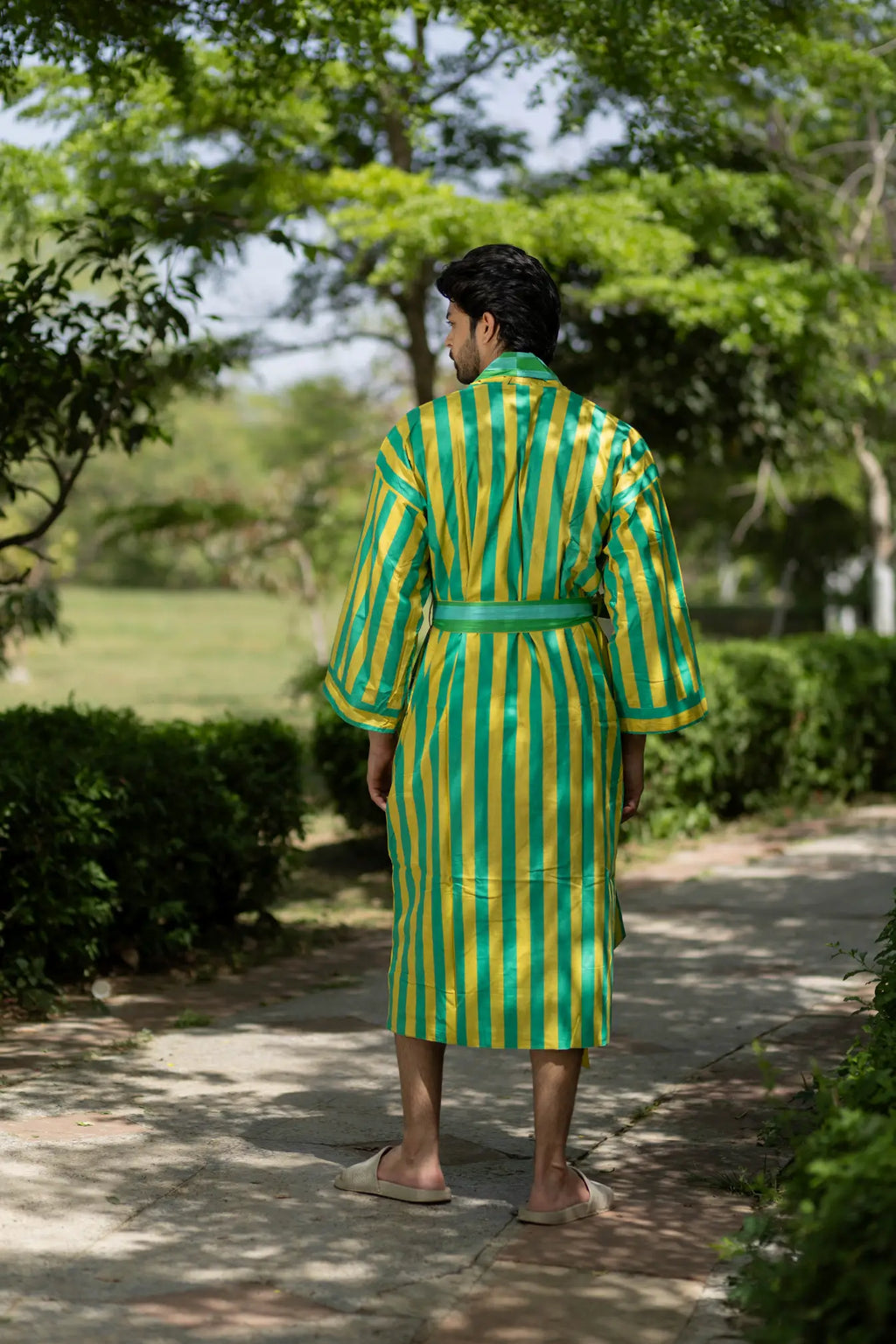 Unisex reversible Cotton Kimono Robe in geometric