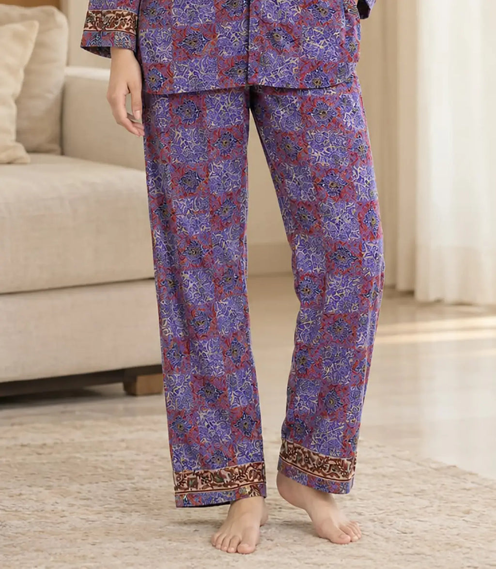 Women's Silk Blend Pajama Set, Recycled Sari Loungewear, Handmade Relaxation Gift, Birthday Gift for Her, Short Sleeve Top, Side Pockets