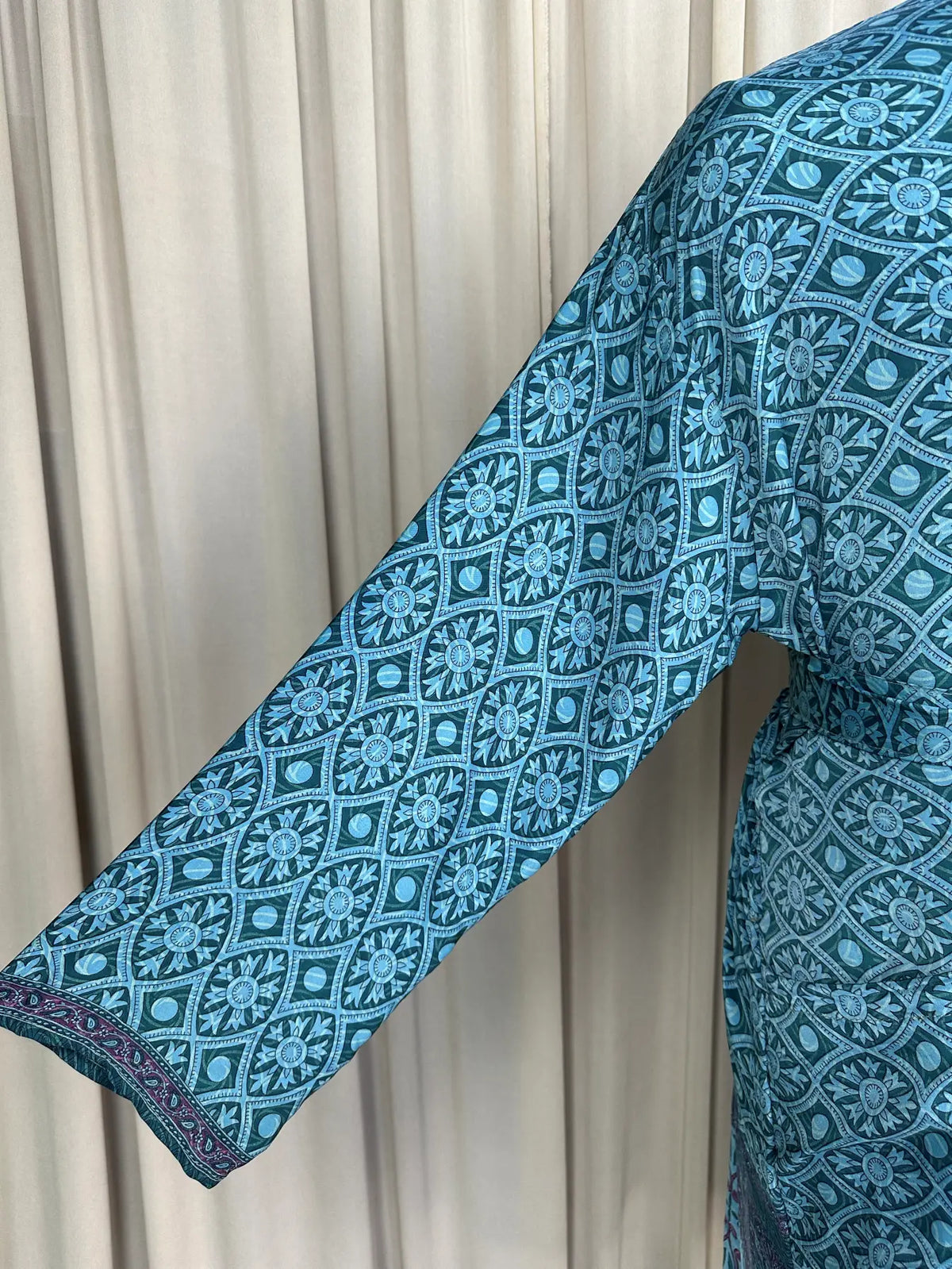 Silky Soft Menâ€™s Kimono Robe Masculine Elegant Classic Sustainable Vintage House Robe gift, Timeless Comfy Lounge Beach Wear Green Geometric