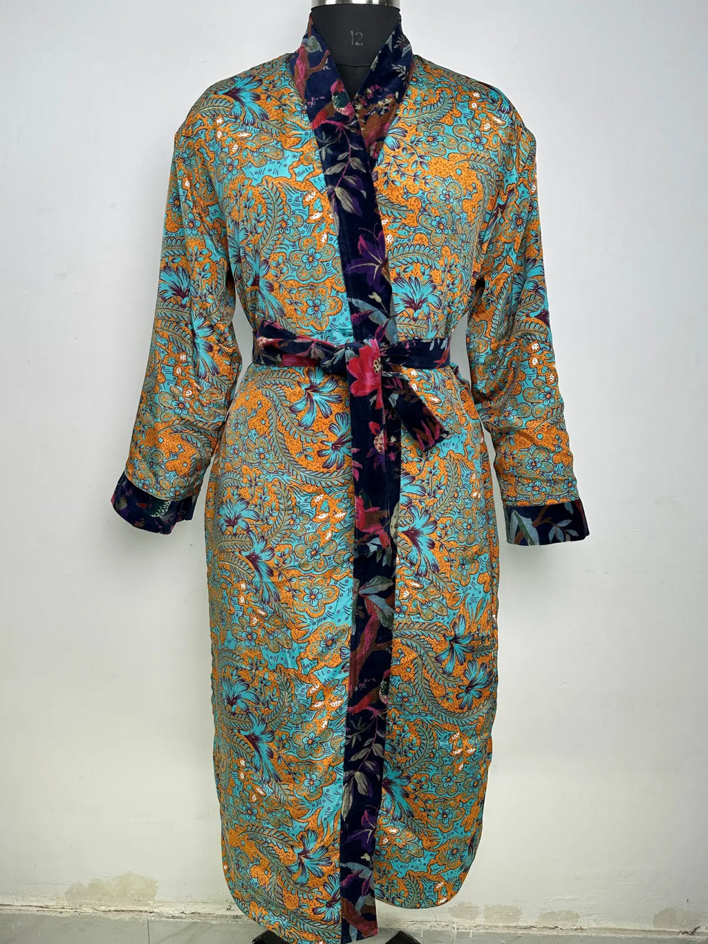 Velvet Womens Kimono Boho Robe | Dressing Gown Reversible With Lining, Kimono Womens Clothing Bridal Robe, Smoking Jacket For Her Spa Gift