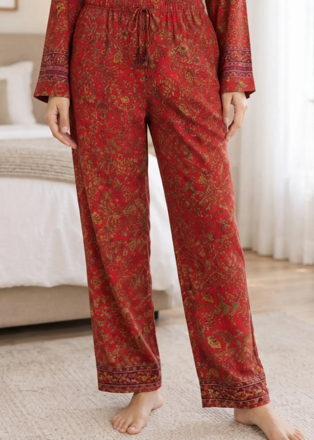 Recycled Silk Sari Pajama Set, Soft Handmade Nightwear, Valentine Gift for Her, Button Down Top, Drawstring Pants, Luxury Lounge Gift