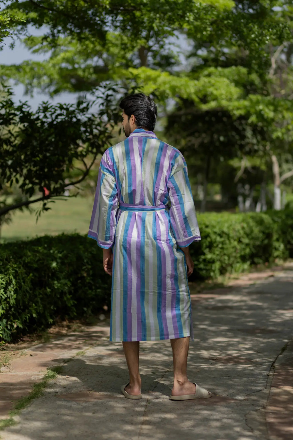 Unisex Cotton Kimono Robe in geometric