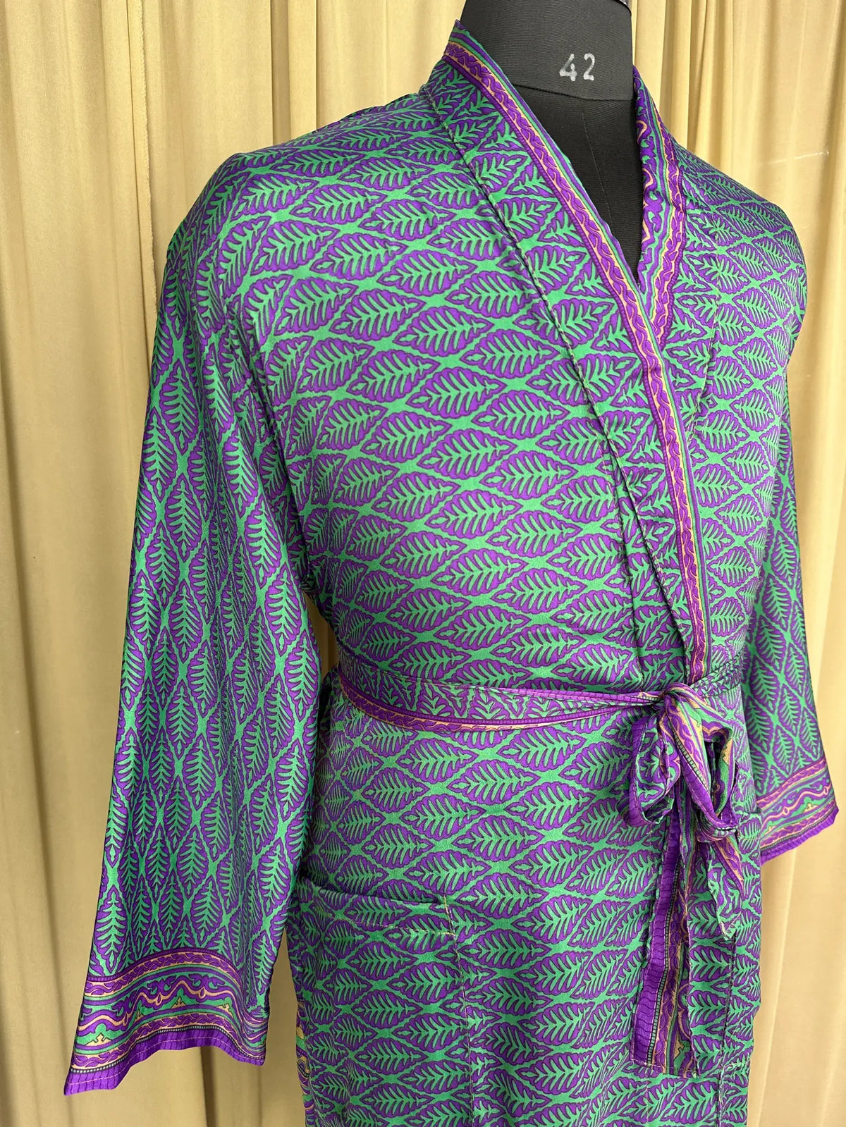 Silky Soft Menâ€™s Kimono Robe | Masculine Elegant Classic Sustainable Vintage House Robe gift, Timeless Comfy Lounge Beach Wear green Floral