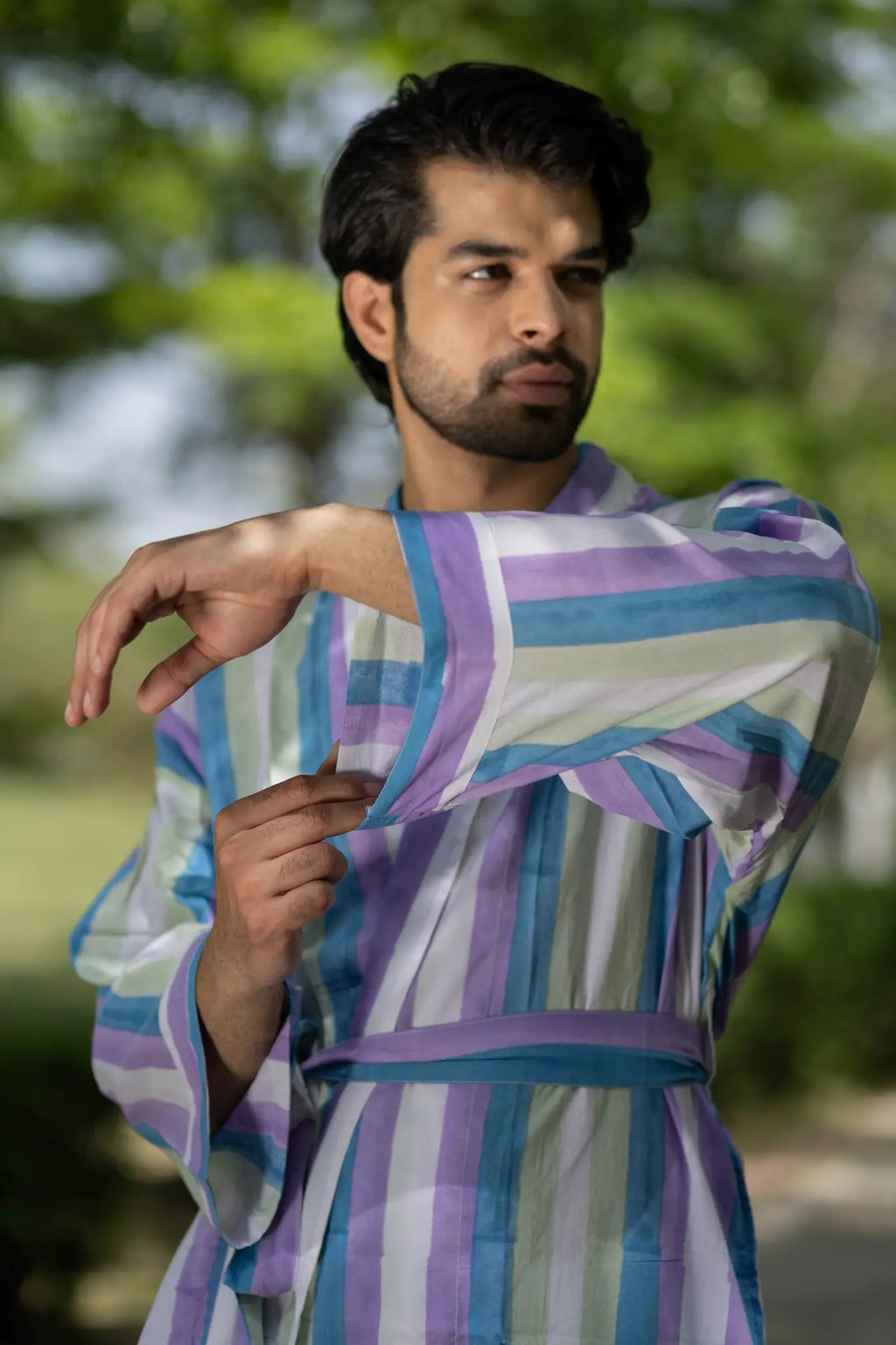 Unisex Cotton Kimono Robe in geometric