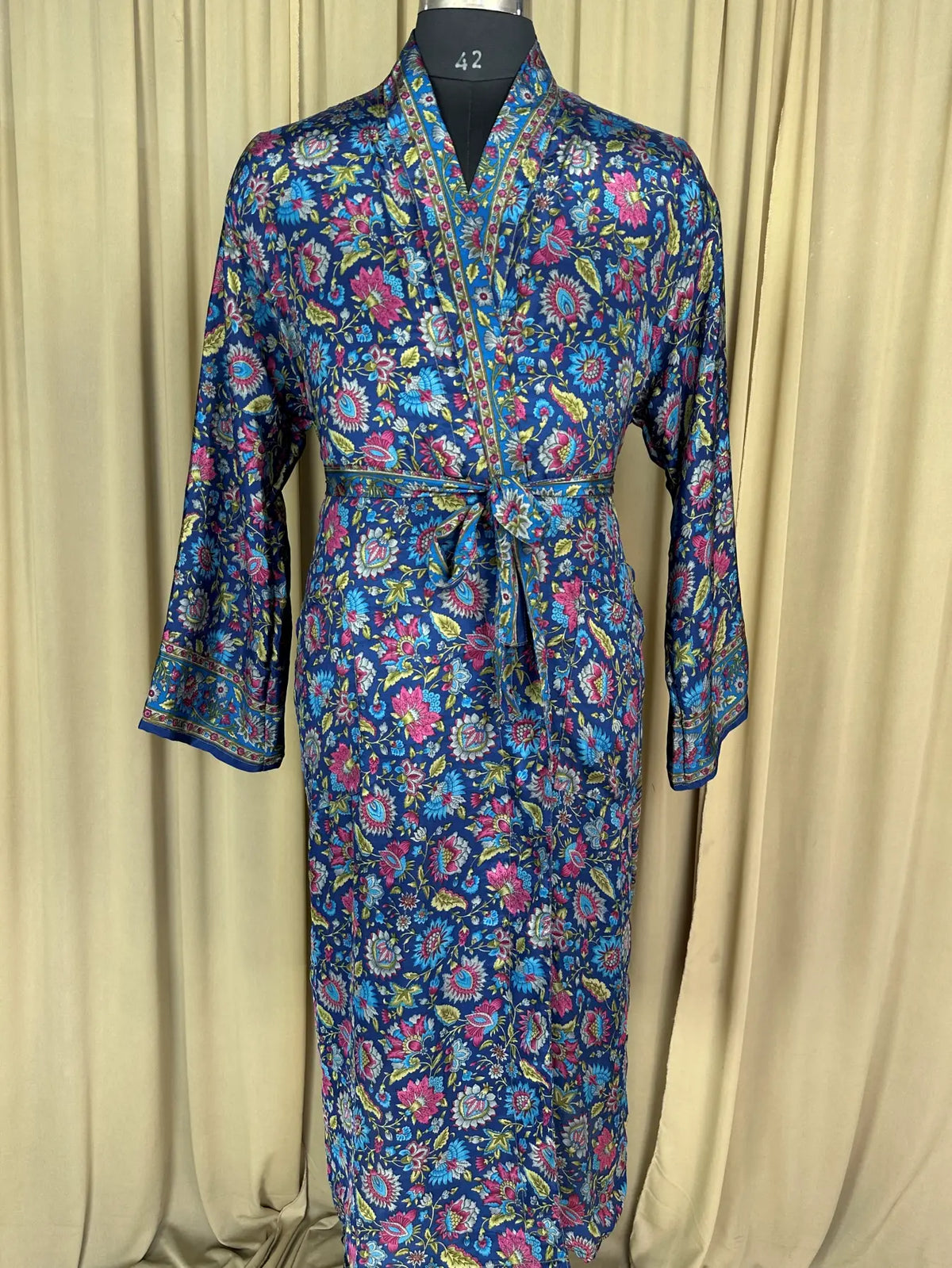Silky Soft Menâ€™s Kimono Robe | Masculine Elegant Classic Sustainable Vintage House Robe gift, Timeless Comfy Lounge Beach Wear Blue Floral