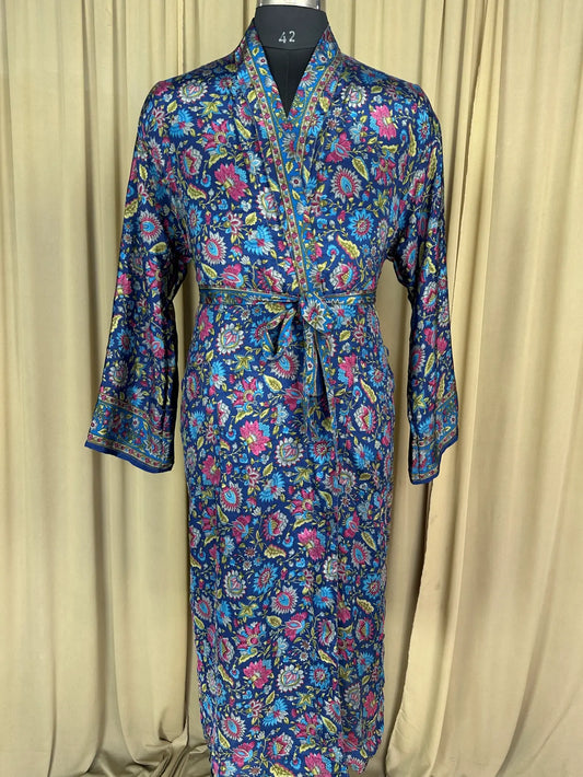 Silky Soft Men’s Kimono Robe | Masculine Elegant Classic Sustainable Vintage House Robe gift, Timeless Comfy Lounge Beach Wear Blue Floral