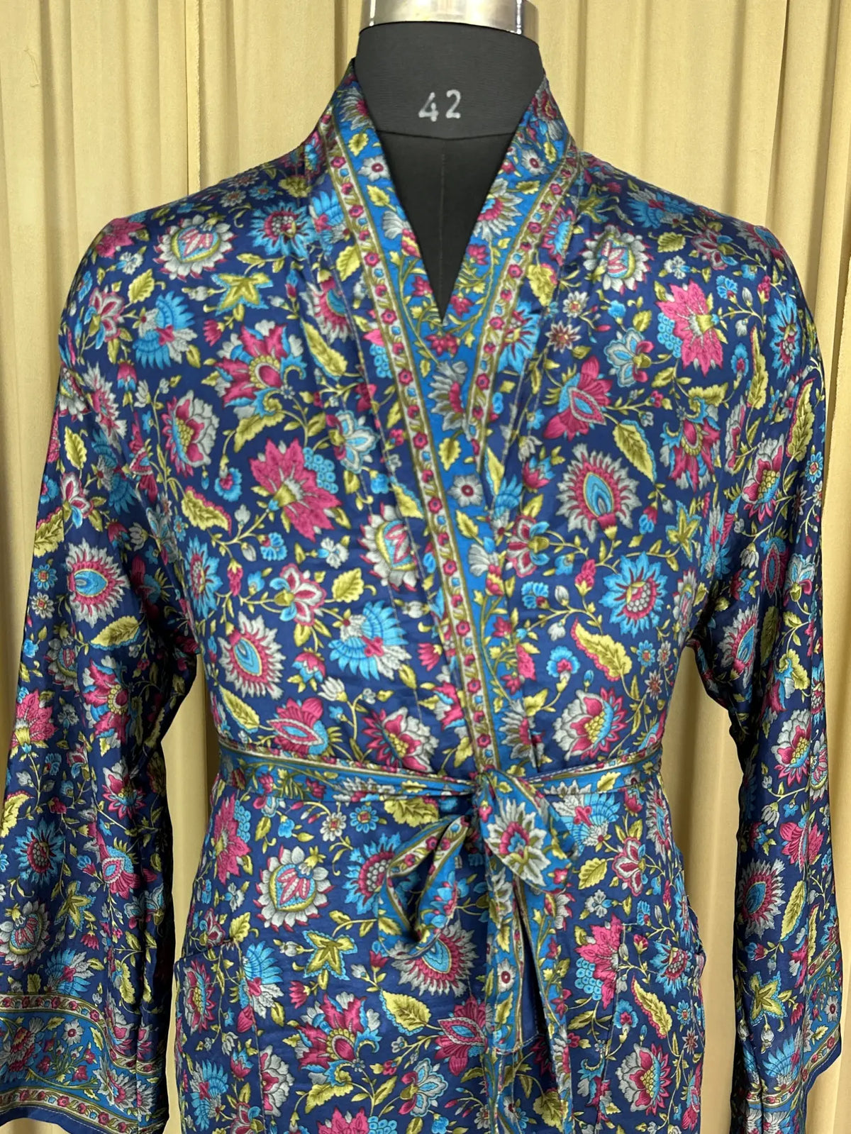 Silky Soft Menâ€™s Kimono Robe | Masculine Elegant Classic Sustainable Vintage House Robe gift, Timeless Comfy Lounge Beach Wear Blue Floral