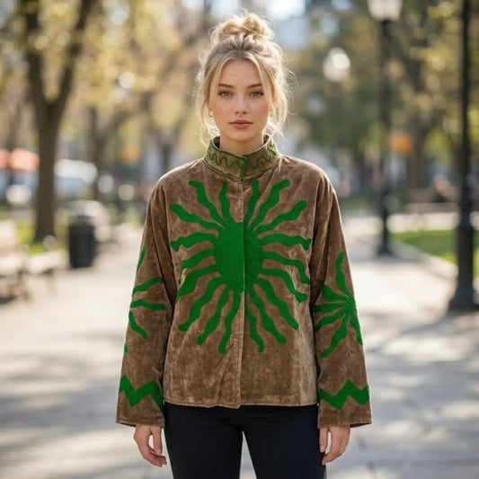 Boho Velvet Suzani Jacket Hand Embroidered | Open Front Coat Winter Wear Free Size Robe | Retro Chic smoking jacket — Blazer Gift for Her