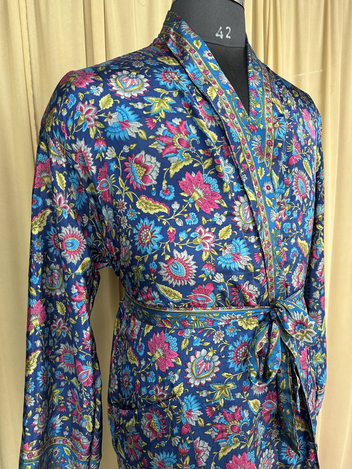 Silky Soft Menâ€™s Kimono Robe | Masculine Elegant Classic Sustainable Vintage House Robe gift, Timeless Comfy Lounge Beach Wear Blue Floral