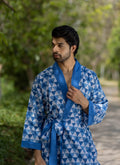 Unisex Cotton Kimono Robe in geometric