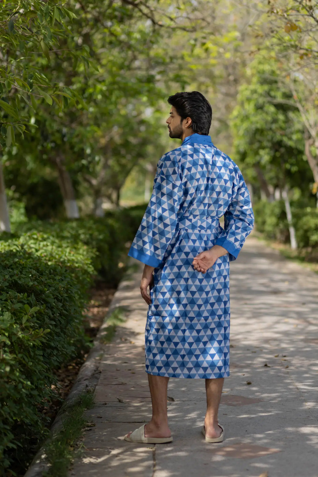 Unisex Cotton Kimono Robe in geometric