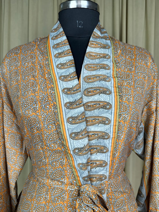 Silky Soft Men’s Kimono Robe, Masculine Elegant Classic Sustainable Vintage House Robe gift, Timeless Comfy Lounge Beach Wear Orange Paisley
